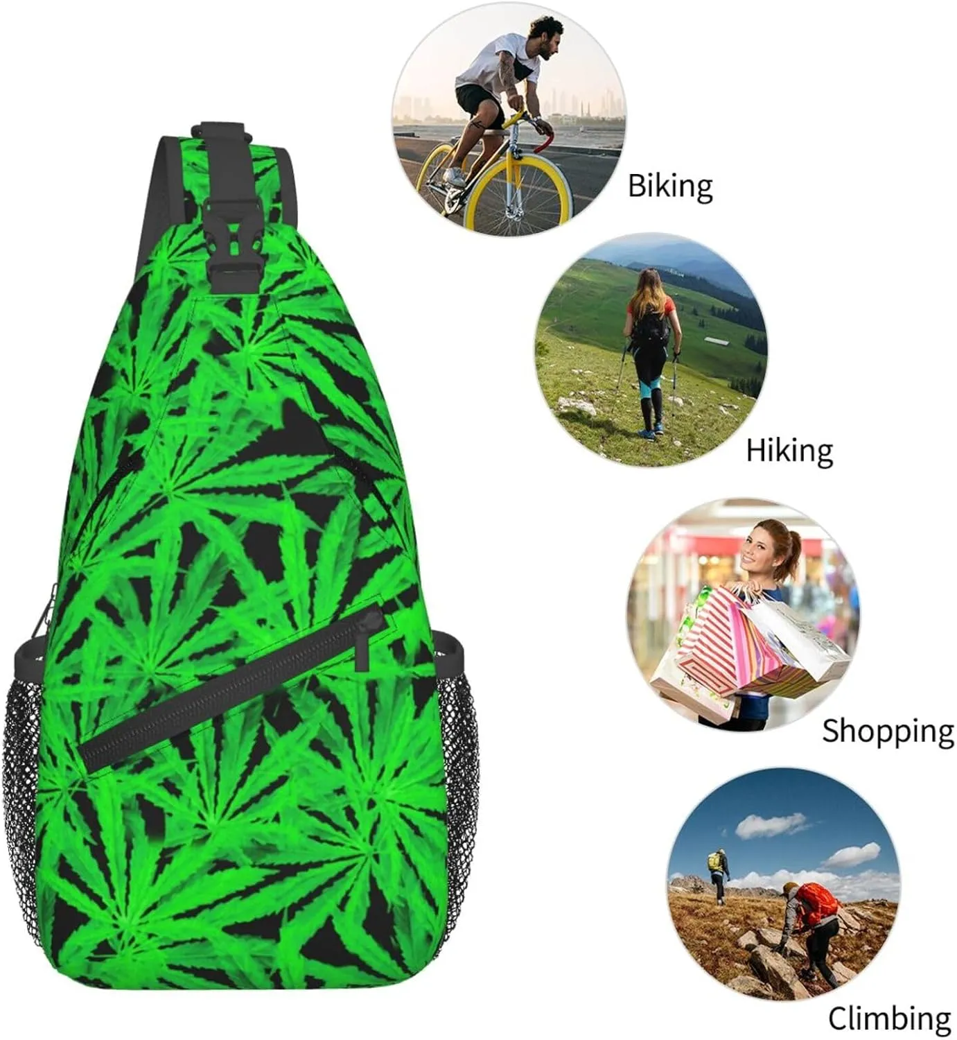 Marijuana Weed Leaf Chest Bags Crossbody Sling Bag Shoulder Bag Travel Hiking Daypack For Men Women
