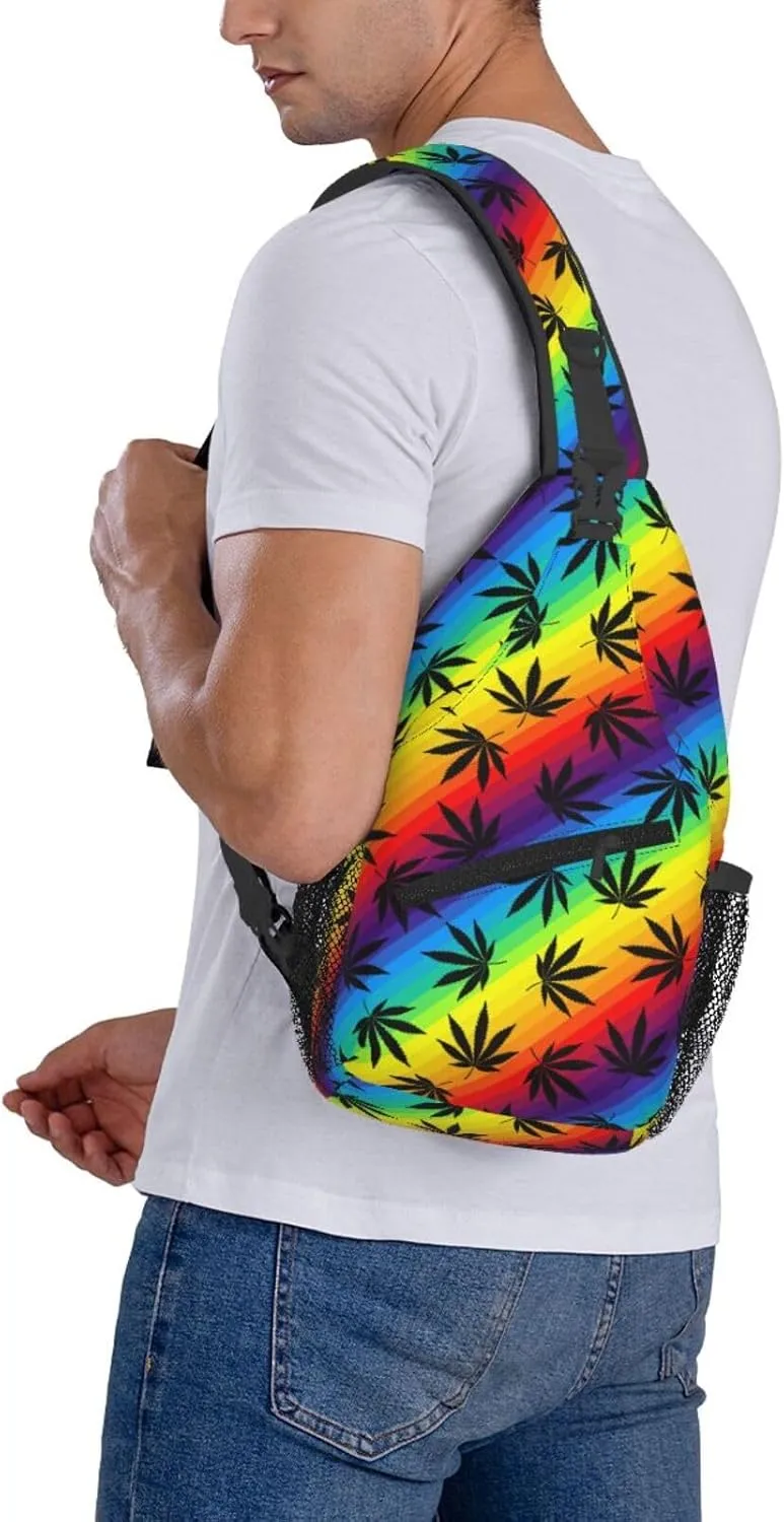Marijuana Weed Leaf Chest Bags Crossbody Sling Bag Shoulder Bag Travel Hiking Daypack For Men Women