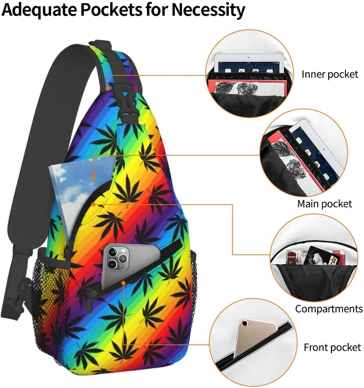 Marijuana Weed Leaf Chest Bags Crossbody Sling Bag Shoulder Bag Travel Hiking Daypack For Men Women