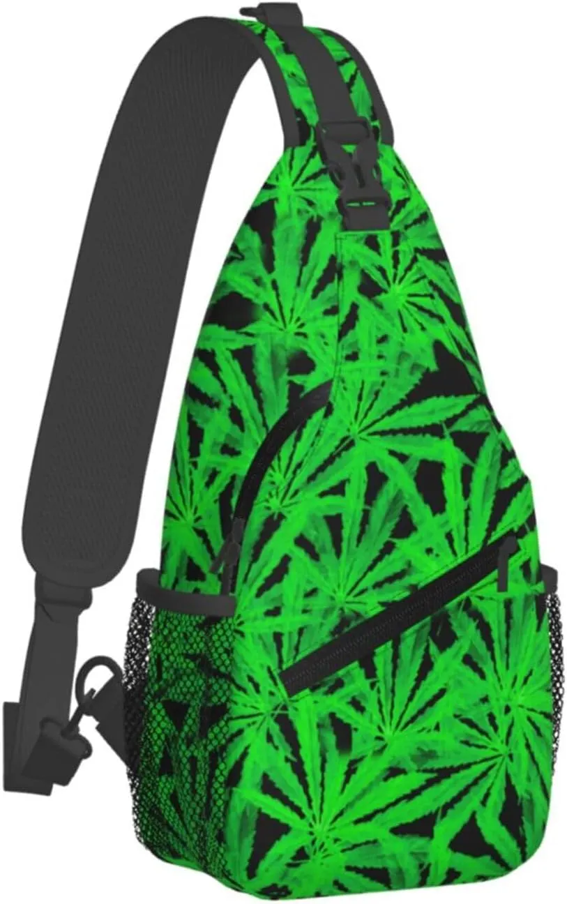 Marijuana Weed Leaf Chest Bags Crossbody Sling Bag Shoulder Bag Travel Hiking Daypack For Men Women