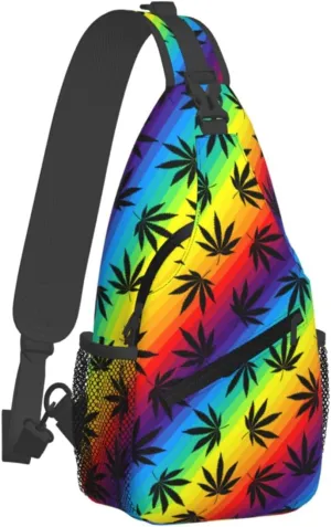 Marijuana Weed Leaf Chest Bags Crossbody Sling Bag Shoulder Bag Travel Hiking Daypack For Men Women