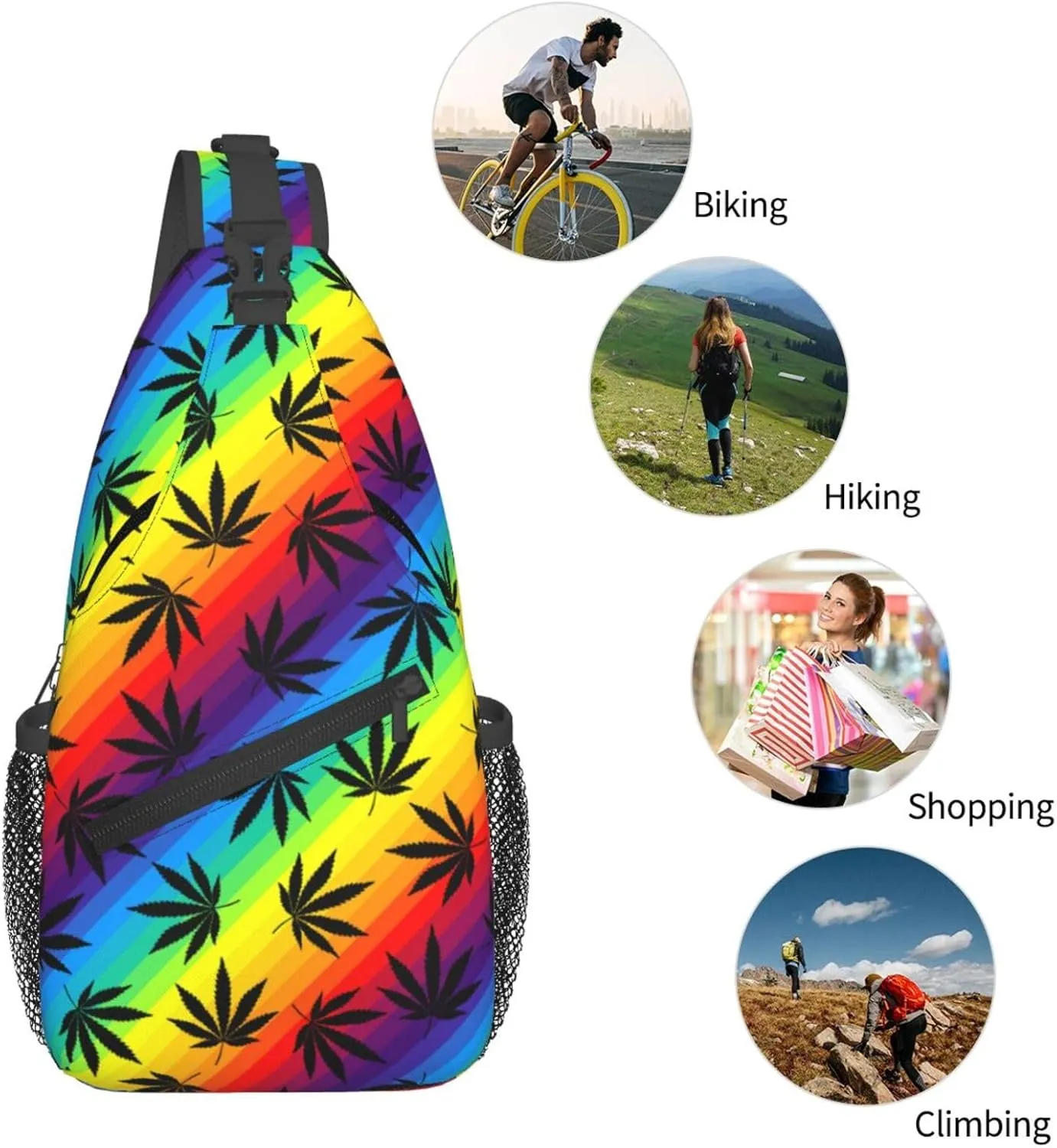 Marijuana Weed Leaf Chest Bags Crossbody Sling Bag Shoulder Bag Travel Hiking Daypack For Men Women