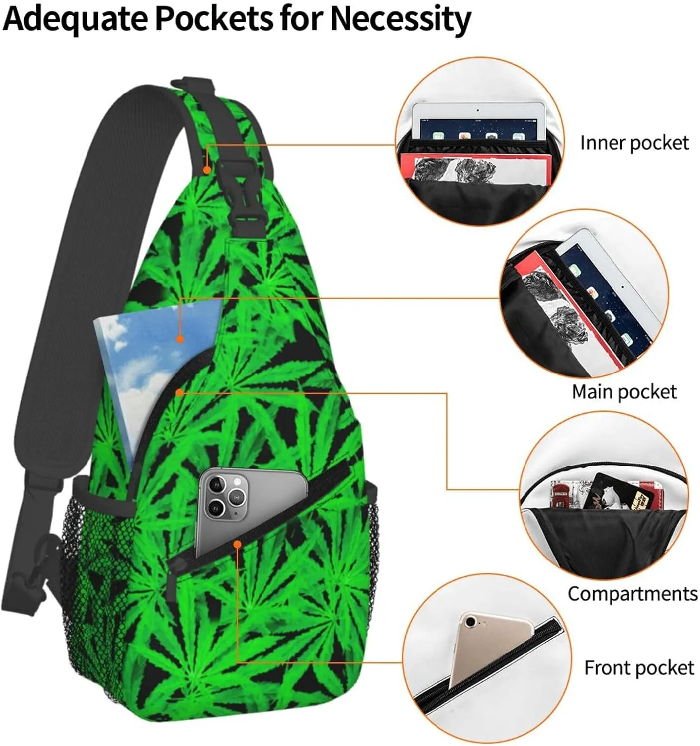 Marijuana Weed Leaf Chest Bags Crossbody Sling Bag Shoulder Bag Travel Hiking Daypack For Men Women