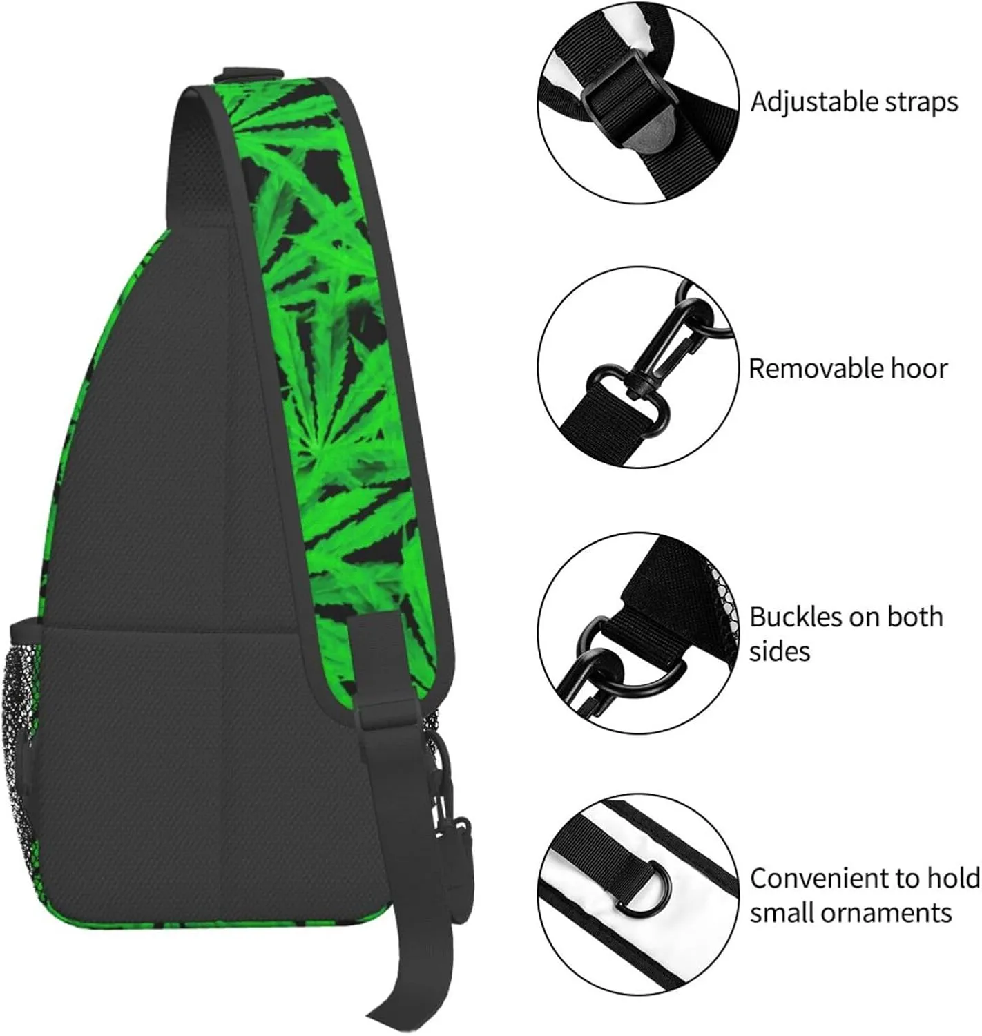 Marijuana Weed Leaf Chest Bags Crossbody Sling Bag Shoulder Bag Travel Hiking Daypack For Men Women