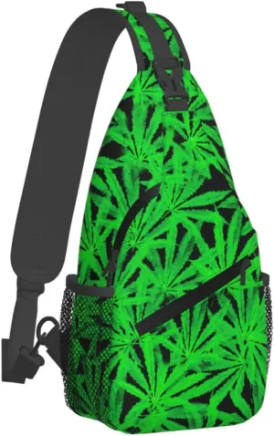 Marijuana Weed Leaf Chest Bags Crossbody Sling Bag Shoulder Bag Travel Hiking Daypack For Men Women