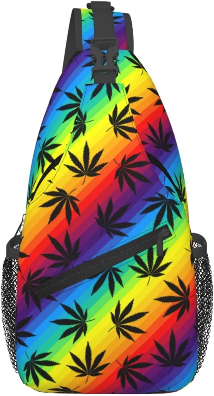 Marijuana Weed Leaf Chest Bags Crossbody Sling Bag Shoulder Bag Travel Hiking Daypack For Men Women