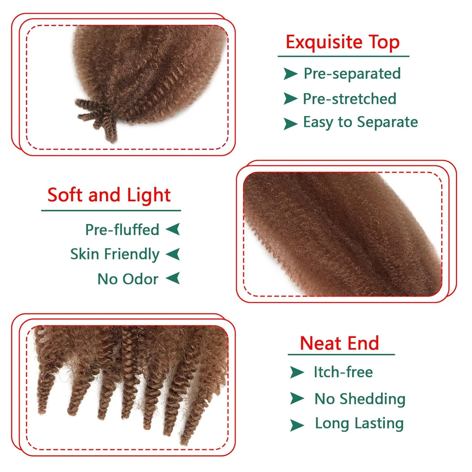 Marley Hair 24 Inch Kinky Braiding Hair 8 Packs Springy Afro Twist Hair 30# Wrapping Hair for Soft Locs Brown Cuban Twist Hair Color 30 Pre Fluffed Spring Twist Hair for Braiding Passion Twist Hair