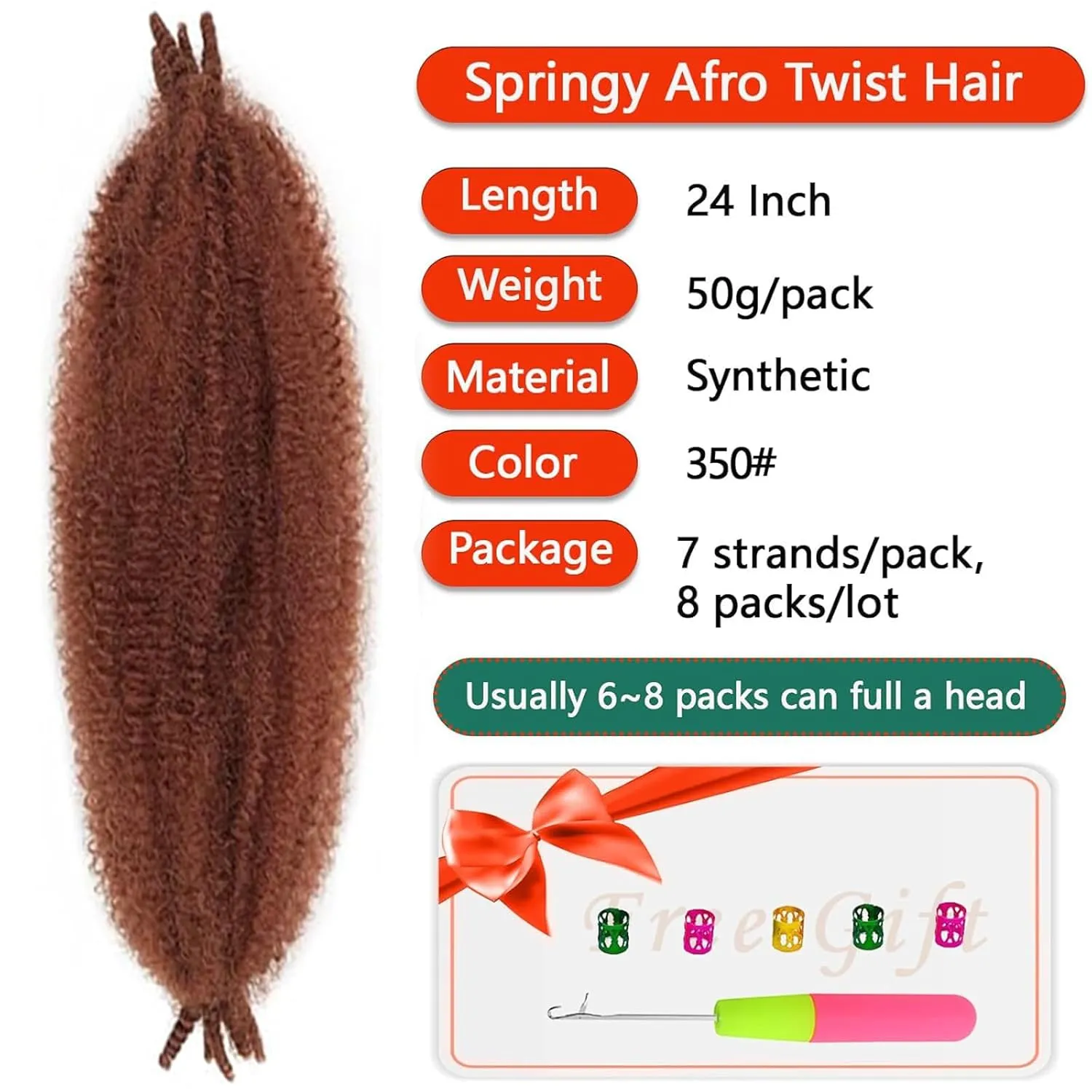 Marley Twist Braiding Hair 24 Inch Kinky Cuban Twist Hair 350 Springy Afro Twist Hair 8 Packs Gingger Wrapping Hair for Soft Locs Pre Fluffed Spring Hair Extension For Braiding