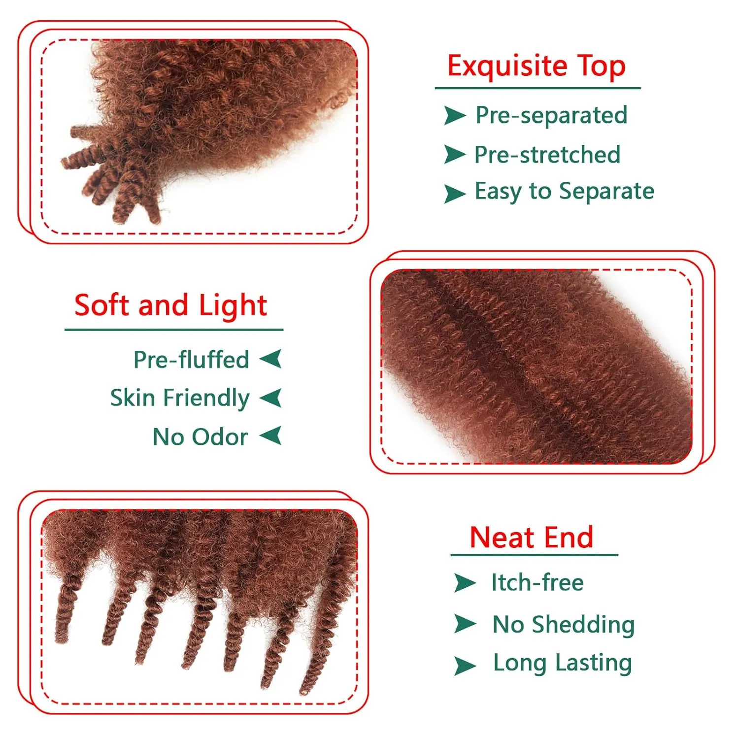 Marley Twist Braiding Hair 24 Inch Kinky Cuban Twist Hair 350 Springy Afro Twist Hair 8 Packs Gingger Wrapping Hair for Soft Locs Pre Fluffed Spring Hair Extension For Braiding