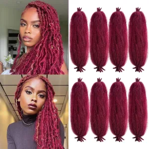 Marley Twist Braiding Hair Burgundy 24 Inch Springy Afro Twist Hair Kinky Twist Hair for Braiding Pre Separated Spring Twists Hair Curly Braiding Hair Extensions (Burgundy, 24in (Pack of 8))