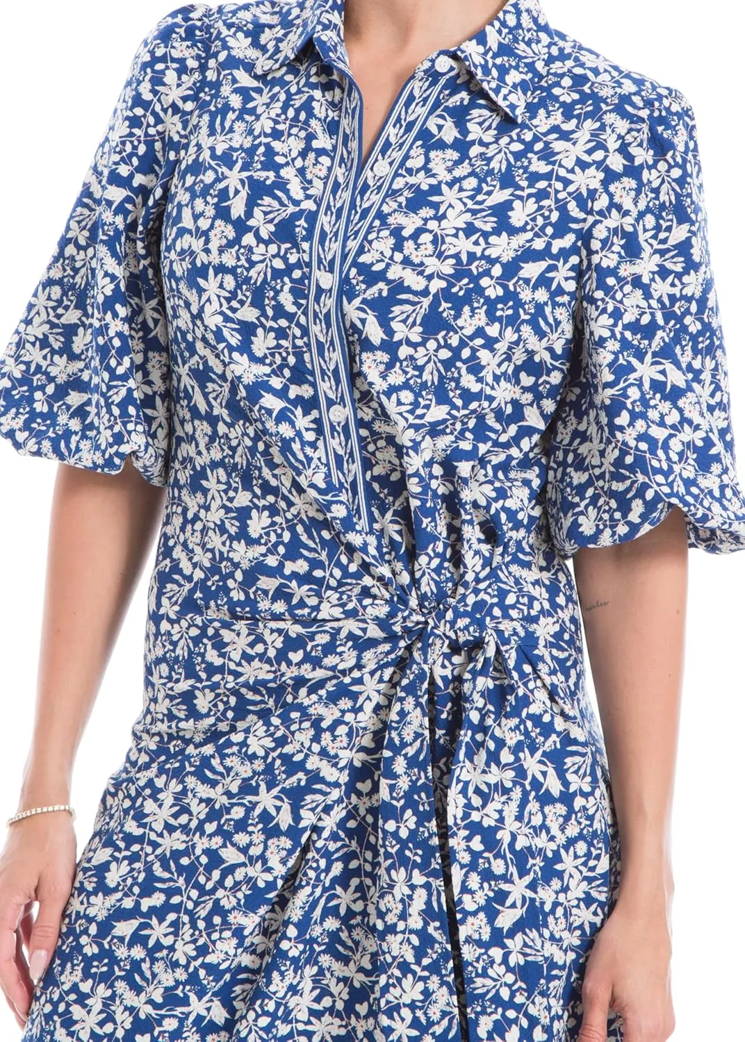Max Studio Women's Spring 2023 Chic Fashion Casual Printed Puff Sleeve Midi Everyday Shirt Dress