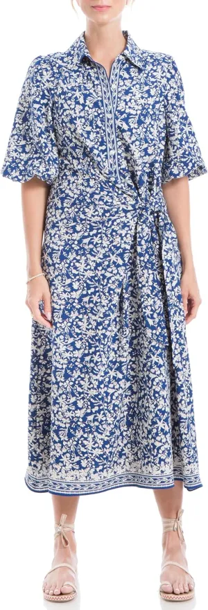 Max Studio Women's Spring 2023 Chic Fashion Casual Printed Puff Sleeve Midi Everyday Shirt Dress
