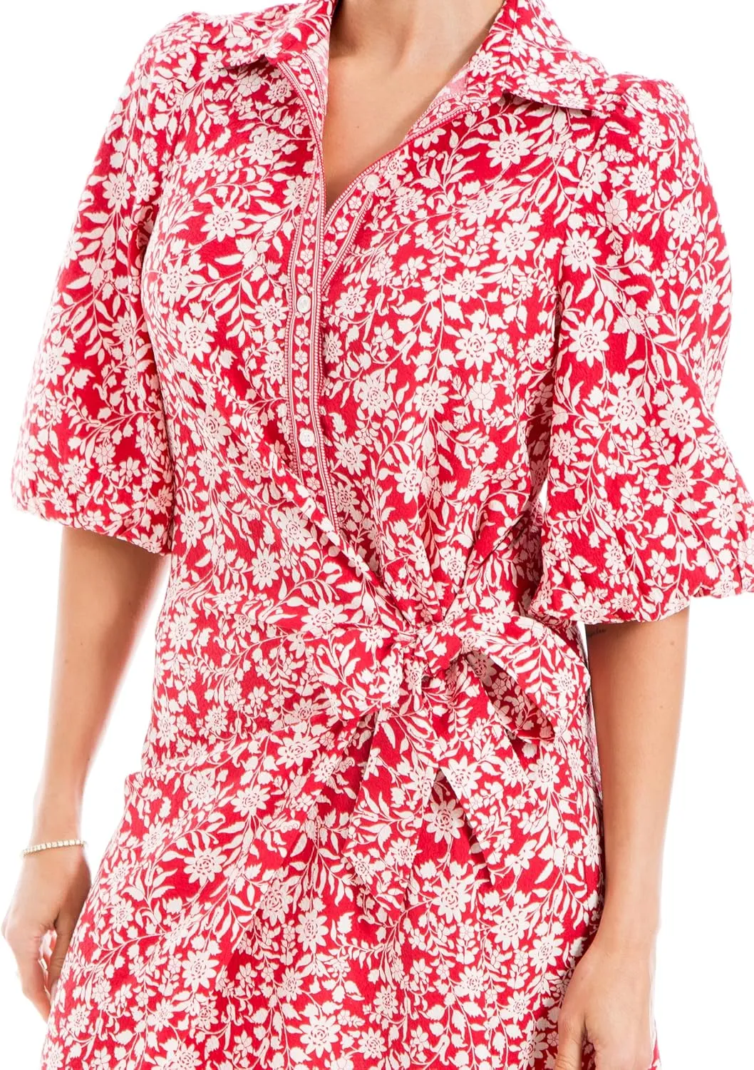 Max Studio Women's Spring 2023 Chic Fashion Casual Printed Puff Sleeve Midi Everyday Shirt Dress
