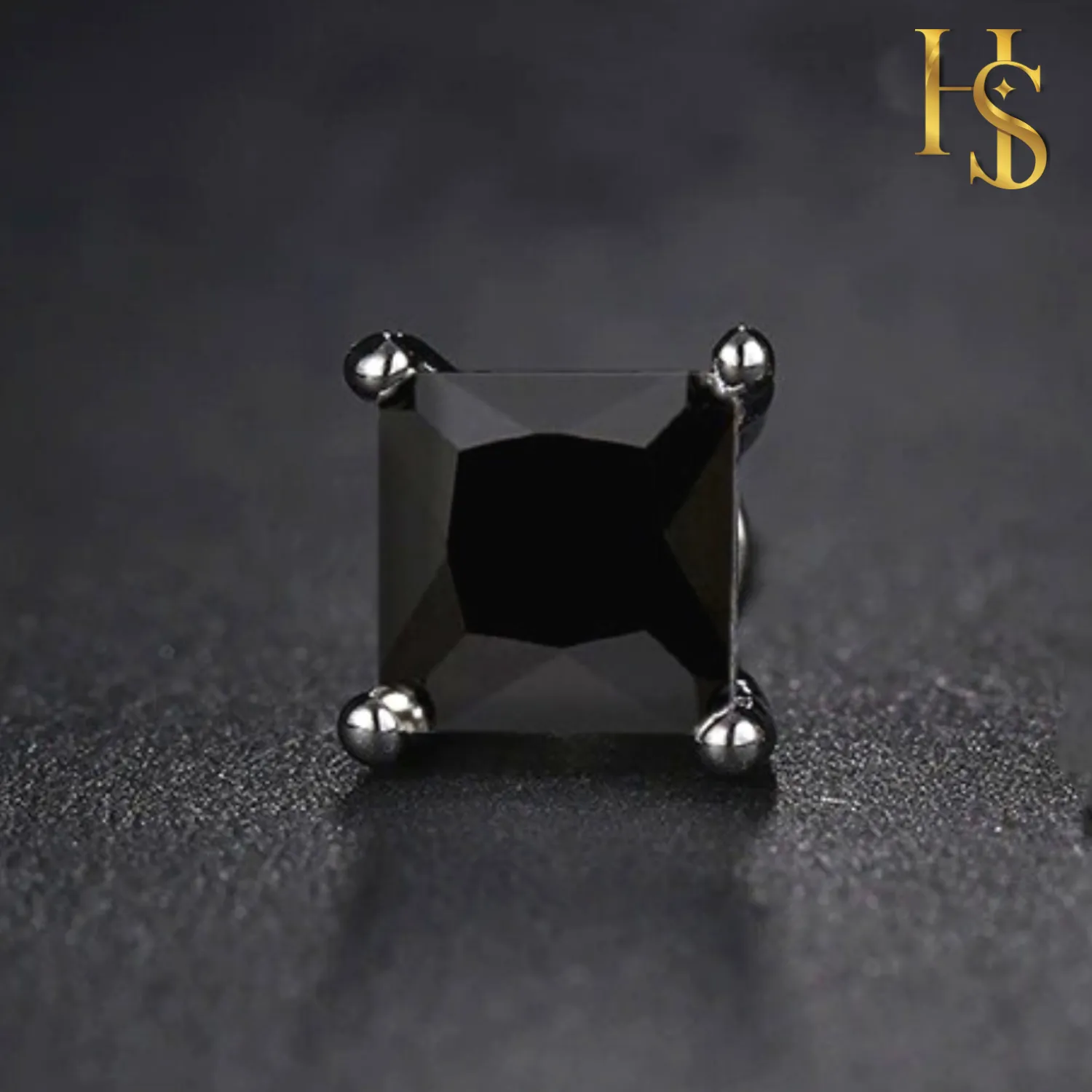 Mens Midnight Sparkling Square Stud embellished with Sparkling Zirconia