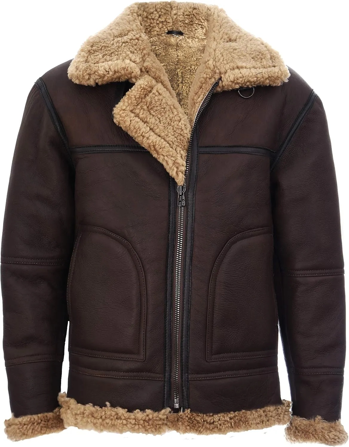 Mens Vintage Brown Ginger B3 Sheepskin Aviator Flying Leather Jacket