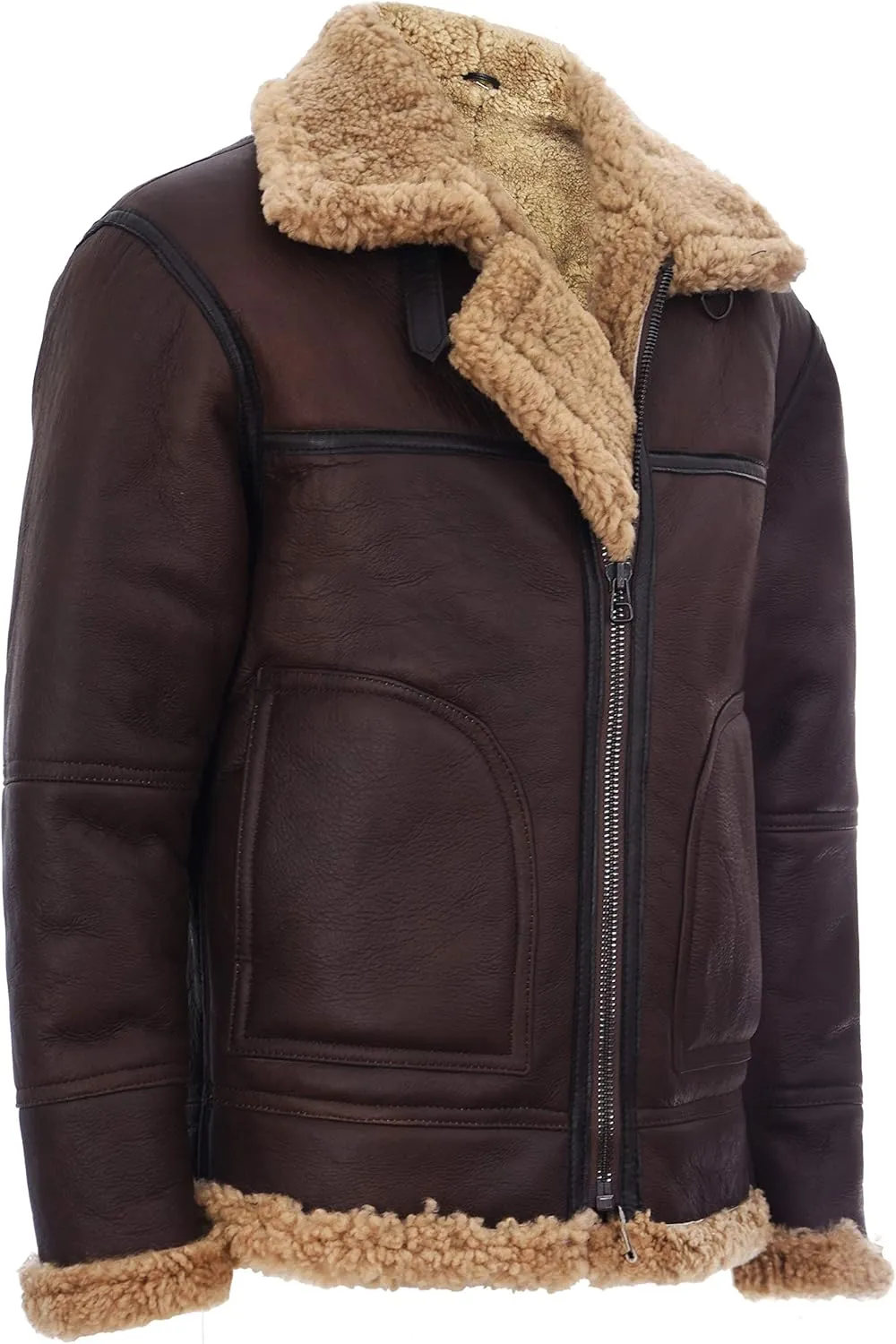 Mens Vintage Brown Ginger B3 Sheepskin Aviator Flying Leather Jacket