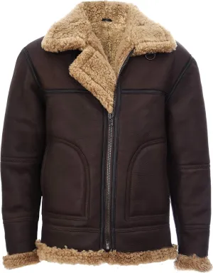 Mens Vintage Brown Ginger B3 Sheepskin Aviator Flying Leather Jacket