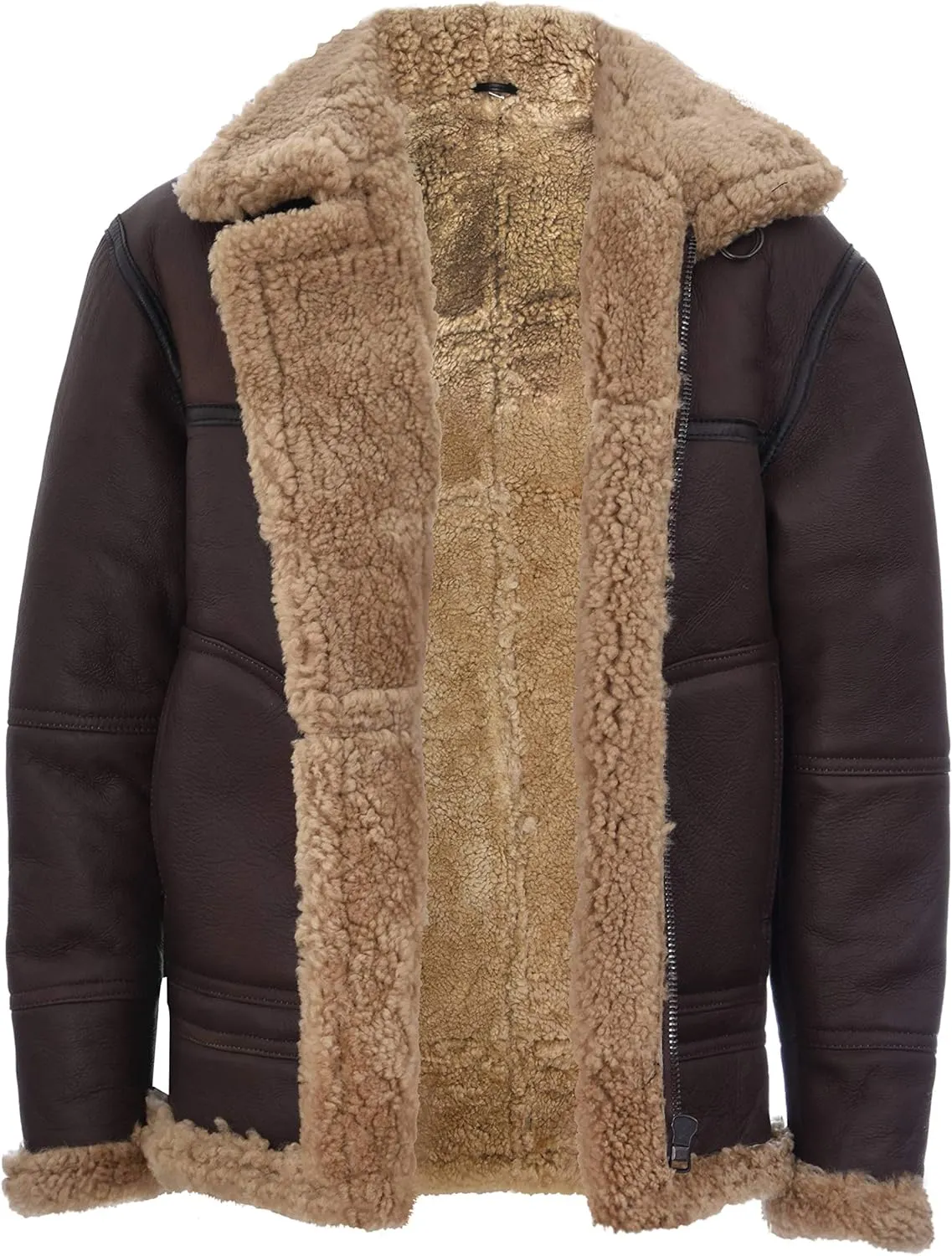 Mens Vintage Brown Ginger B3 Sheepskin Aviator Flying Leather Jacket