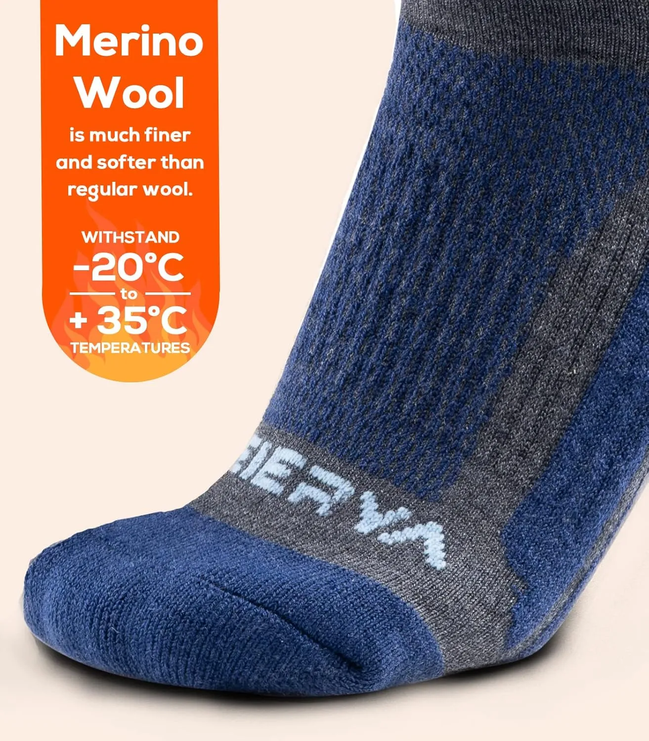 Merino Wool Ski Socks for Men & Women, Knee-High Winter Thermal Snowboarding Socks Packs