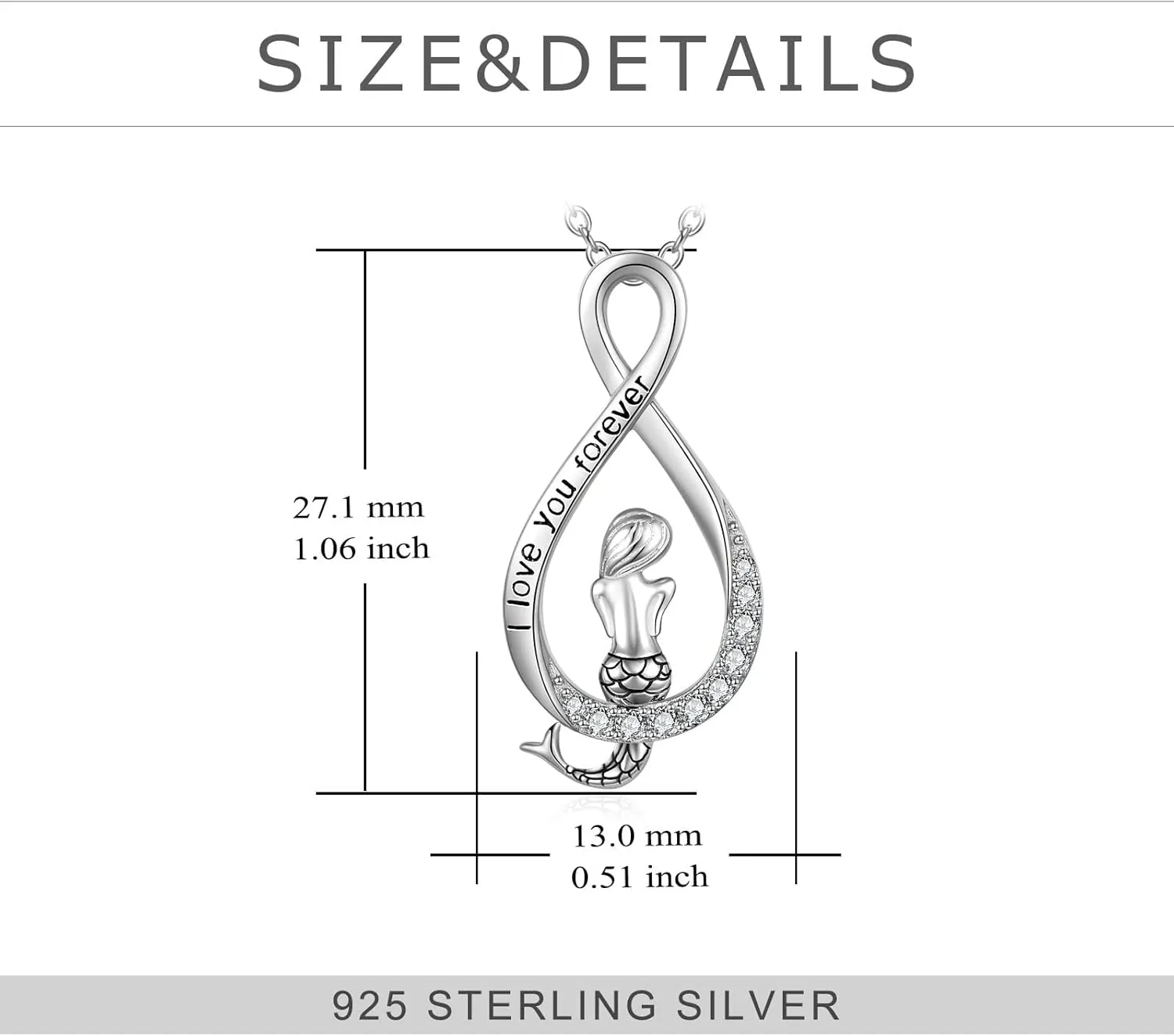 Mermaid Necklaces for Women 925 Sterling Silver Infinity Love Jewelry for Women