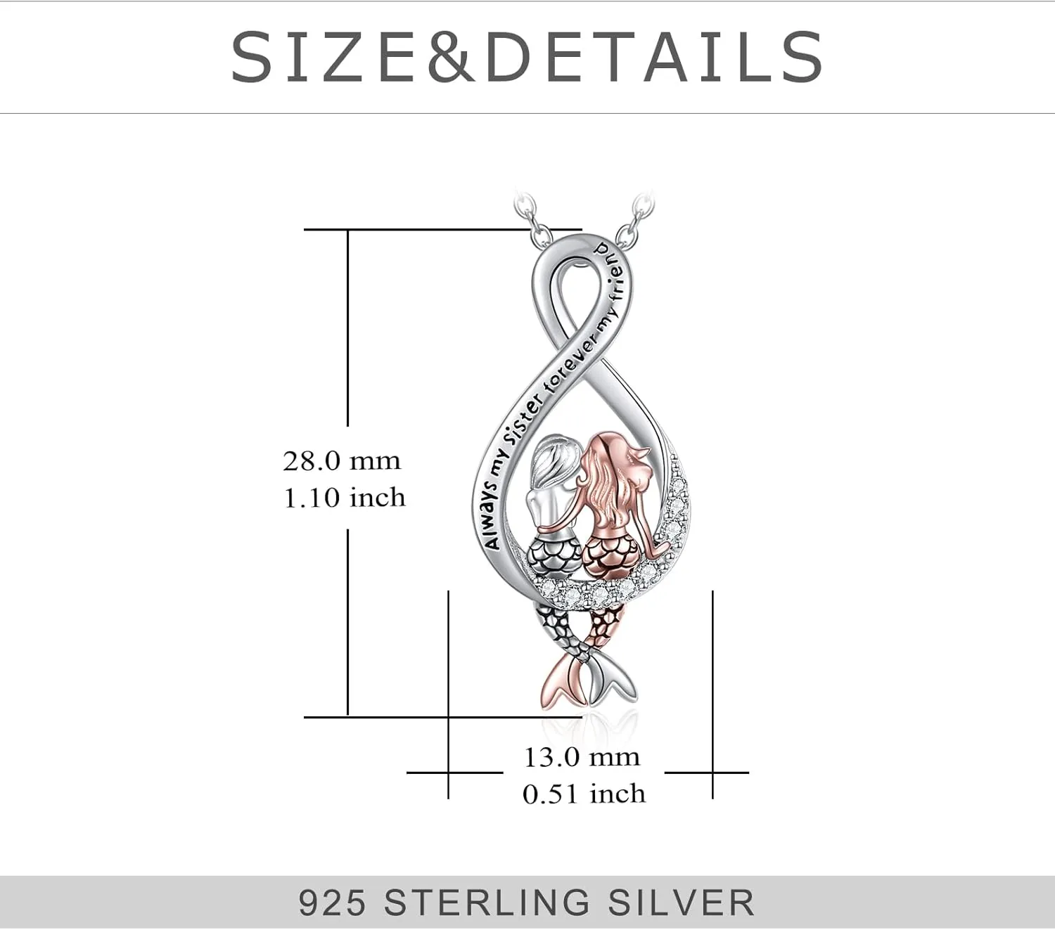 Mermaid Necklaces for Women 925 Sterling Silver Infinity Love Jewelry for Women