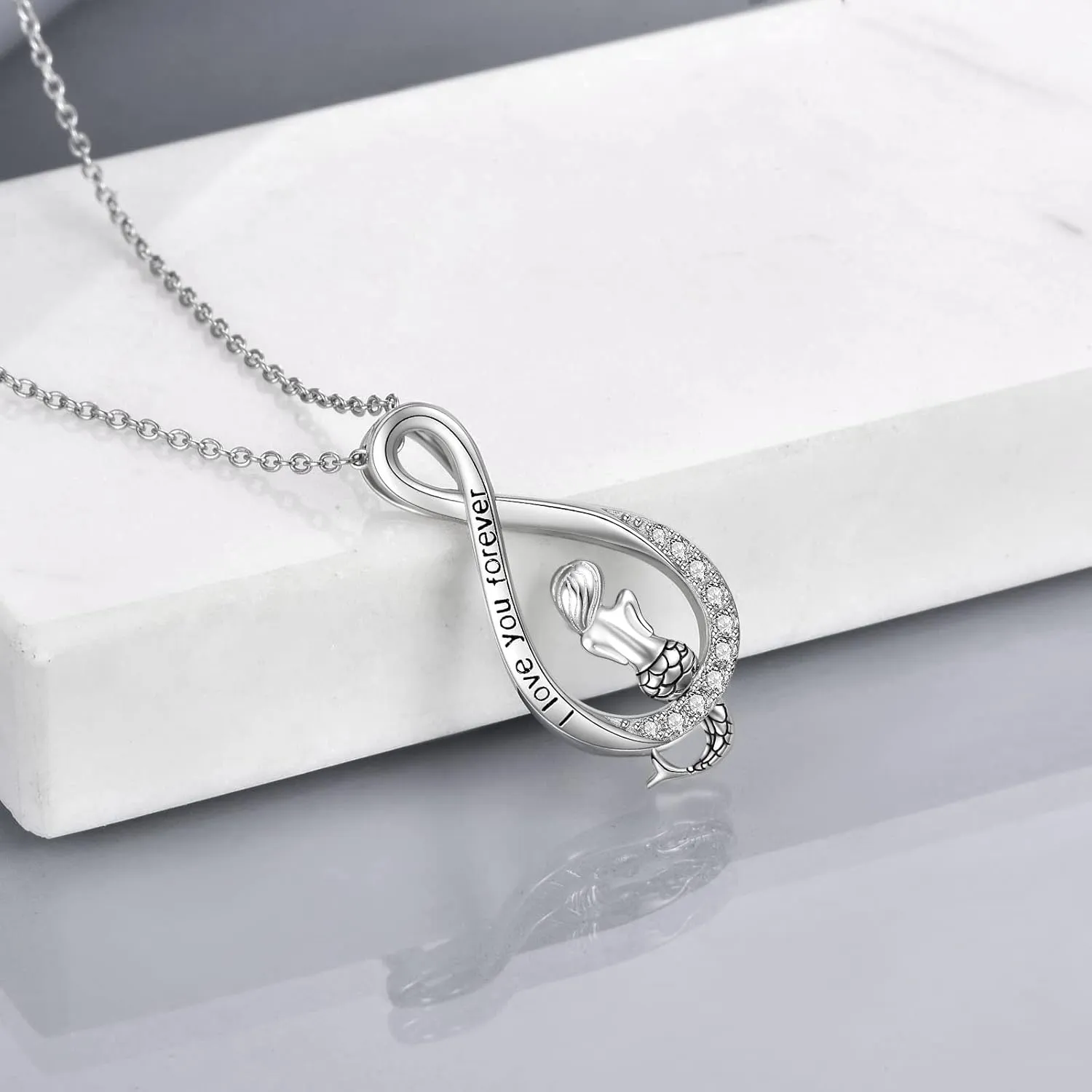 Mermaid Necklaces for Women 925 Sterling Silver Infinity Love Jewelry for Women
