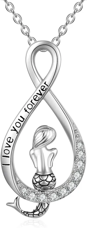 Mermaid Necklaces for Women 925 Sterling Silver Infinity Love Jewelry for Women