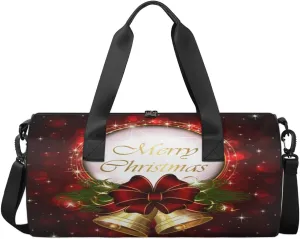 Merry Christmas Bells Travel Duffel Bag Christmas Wreath Bells Sports Gym Bag Men Women Sports Travel Luggage Bag 17.6”×9”×9 “ Duffel Bag Weekend Overnight Gym Bag Nvenient For Carrying