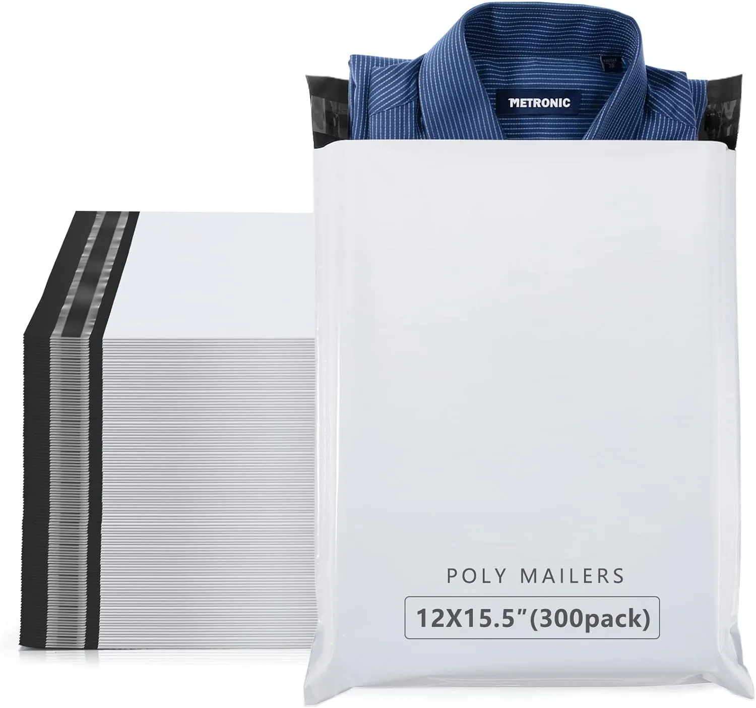 Metronic 300 Pcs Poly Mailers 12x15.5, Medium Size Shipping Bags for Small Business Supplies,White Poly Mailer Bags for Clothing Packing Supplies, Strong Adhensive Shipping Mailing Envelopes Self Seal