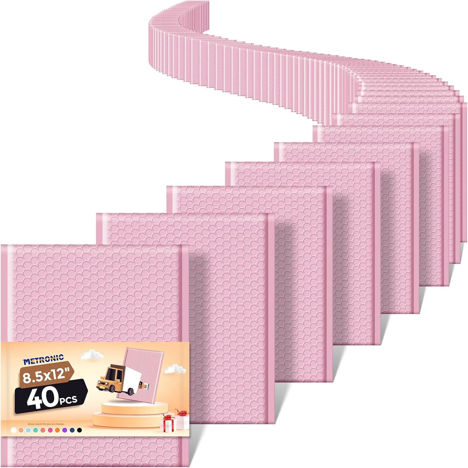 METRONIC 8.5 x 12 Bubble Mailers 40 Pack, Light Pink Bubble Mailers, Strong Adhesion Padded Envelope, Shipping Envelope Bubble Mailer, Bubble Envelopes for clothing, Bubble Mailer Usable Size 8.5 x 11