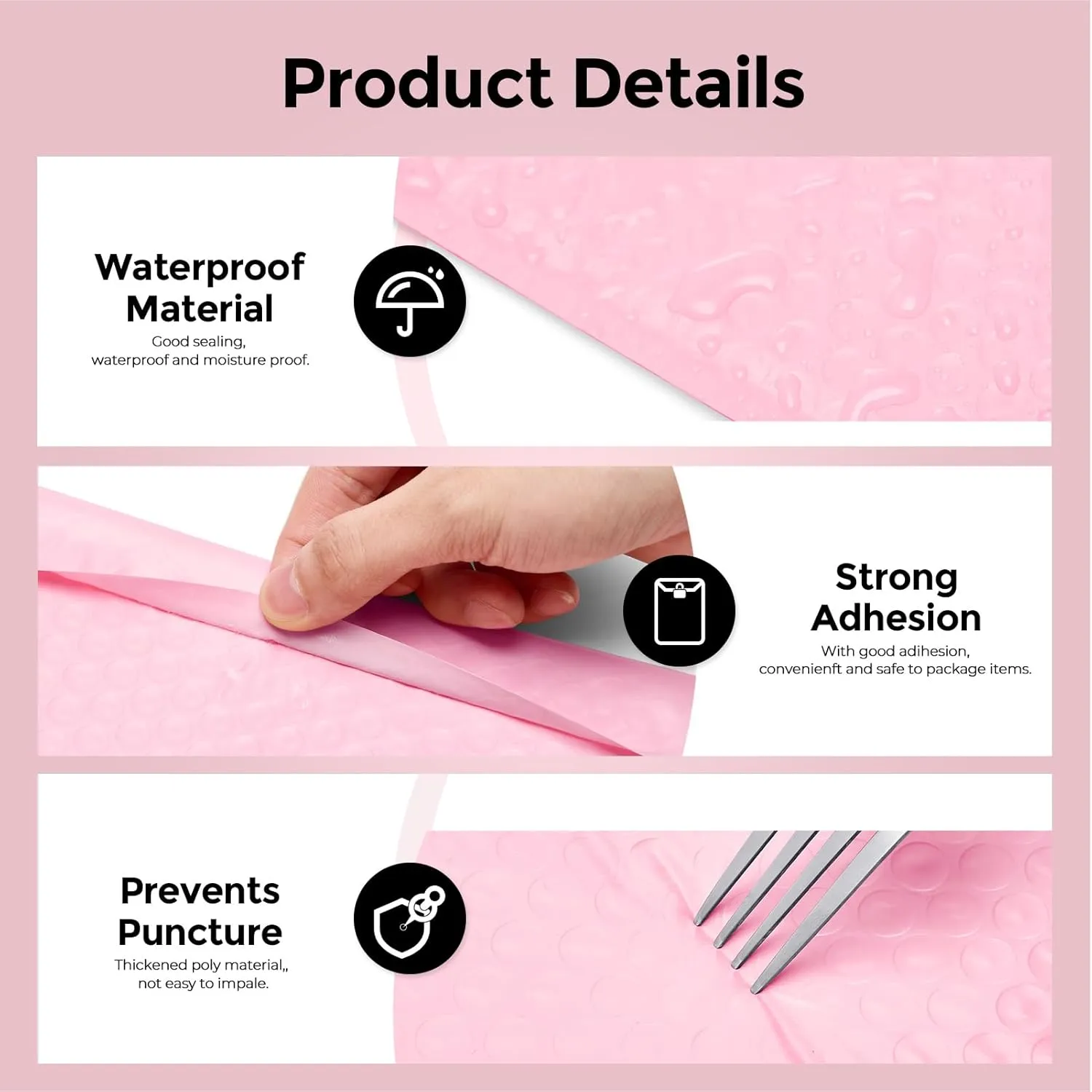 METRONIC 8.5 x 12 Bubble Mailers 40 Pack, Light Pink Bubble Mailers, Strong Adhesion Padded Envelope, Shipping Envelope Bubble Mailer, Bubble Envelopes for clothing, Bubble Mailer Usable Size 8.5 x 11