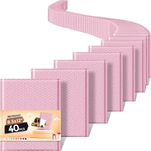 METRONIC 8.5 x 12 Bubble Mailers 40 Pack, Light Pink Bubble Mailers, Strong Adhesion Padded Envelope, Shipping Envelope Bubble Mailer, Bubble Envelopes for clothing, Bubble Mailer Usable Size 8.5 x 11
