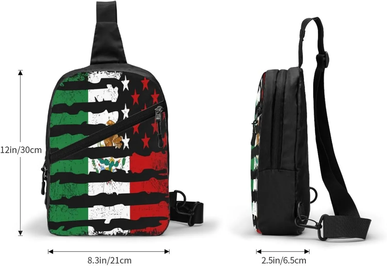 Mexican American Pride USA Flag Mexico Roots Portable Crossbody Bag Foldable Sling Bags Sports Gym Chest Daypack Reusable Shoulder Backpack Casual Diagonally Rucksack Fanny Packs
