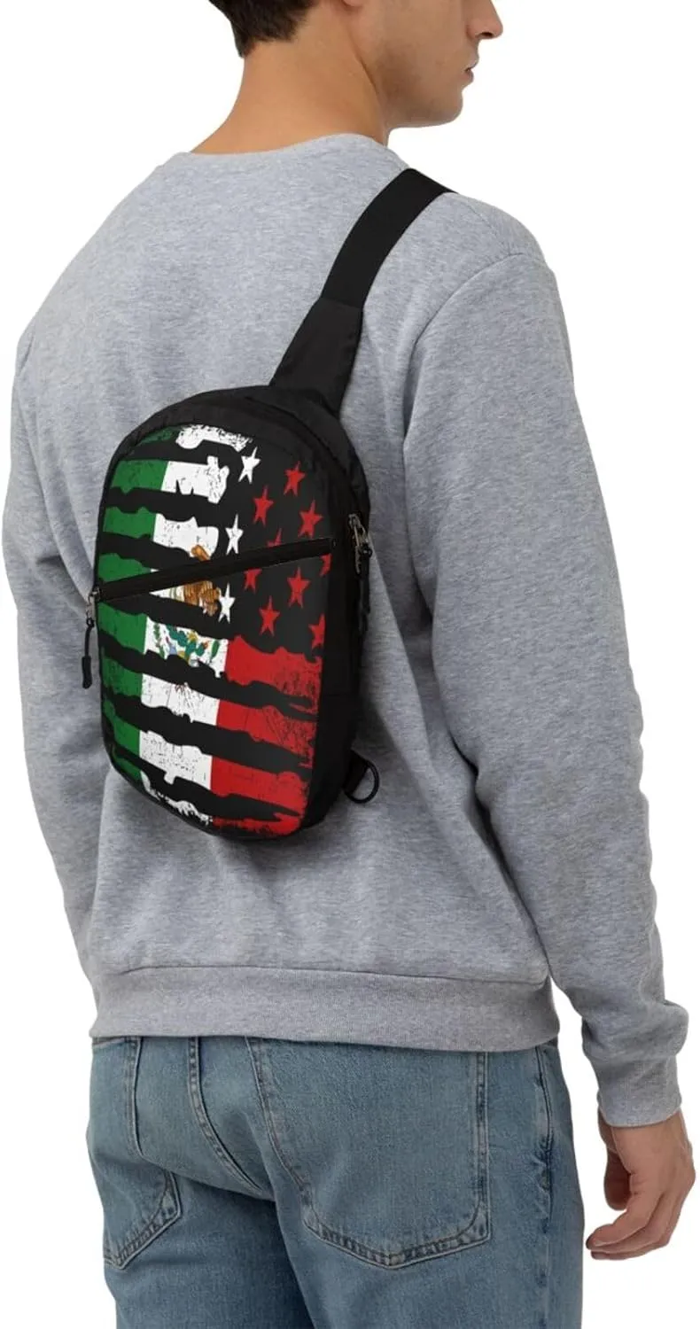 Mexican American Pride USA Flag Mexico Roots Portable Crossbody Bag Foldable Sling Bags Sports Gym Chest Daypack Reusable Shoulder Backpack Casual Diagonally Rucksack Fanny Packs