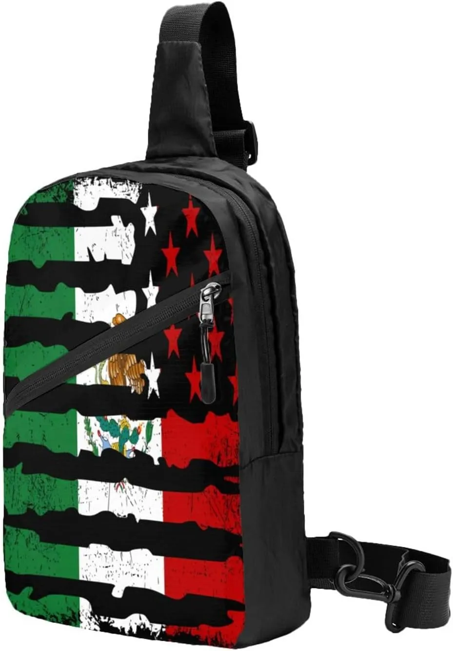 Mexican American Pride USA Flag Mexico Roots Portable Crossbody Bag Foldable Sling Bags Sports Gym Chest Daypack Reusable Shoulder Backpack Casual Diagonally Rucksack Fanny Packs