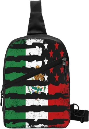 Mexican American Pride USA Flag Mexico Roots Portable Crossbody Bag Foldable Sling Bags Sports Gym Chest Daypack Reusable Shoulder Backpack Casual Diagonally Rucksack Fanny Packs