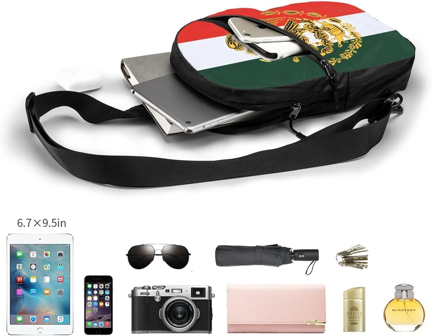 Mexico Mexican Eagle Flag Portable Crossbody Bag Foldable Sling Bags Sports Gym Chest Daypack Reusable Shoulder Backpack Casual Diagonally Rucksack Fanny Packs