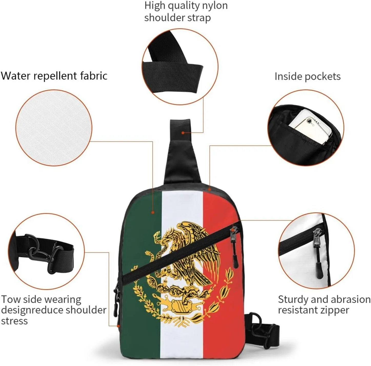 Mexico Mexican Eagle Flag Portable Crossbody Bag Foldable Sling Bags Sports Gym Chest Daypack Reusable Shoulder Backpack Casual Diagonally Rucksack Fanny Packs