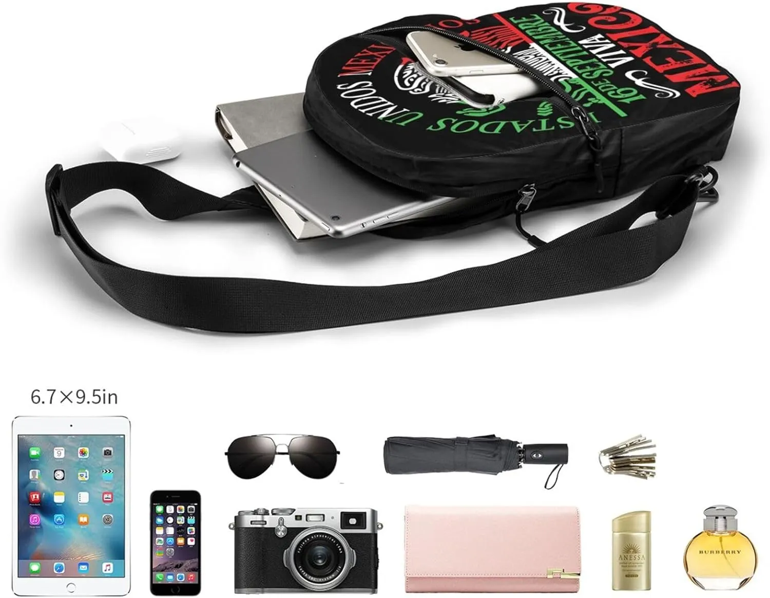 Mexico Pride Independence Day Portable Crossbody Bag Foldable Sling Bags Sports Gym Chest Daypack Reusable Shoulder Backpack Casual Diagonally Rucksack Fanny Packs