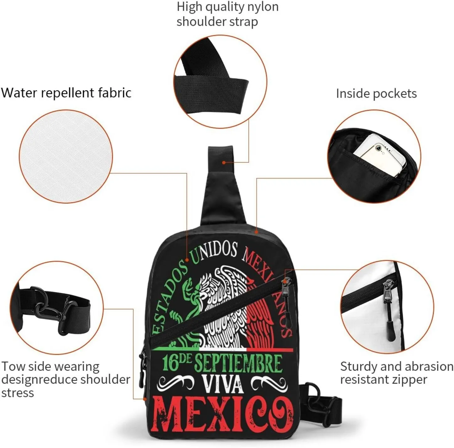 Mexico Pride Independence Day Portable Crossbody Bag Foldable Sling Bags Sports Gym Chest Daypack Reusable Shoulder Backpack Casual Diagonally Rucksack Fanny Packs