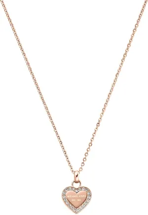 Michael Kors Stainless Steel and Pavé Crystal Heart Pendant Necklace for Women