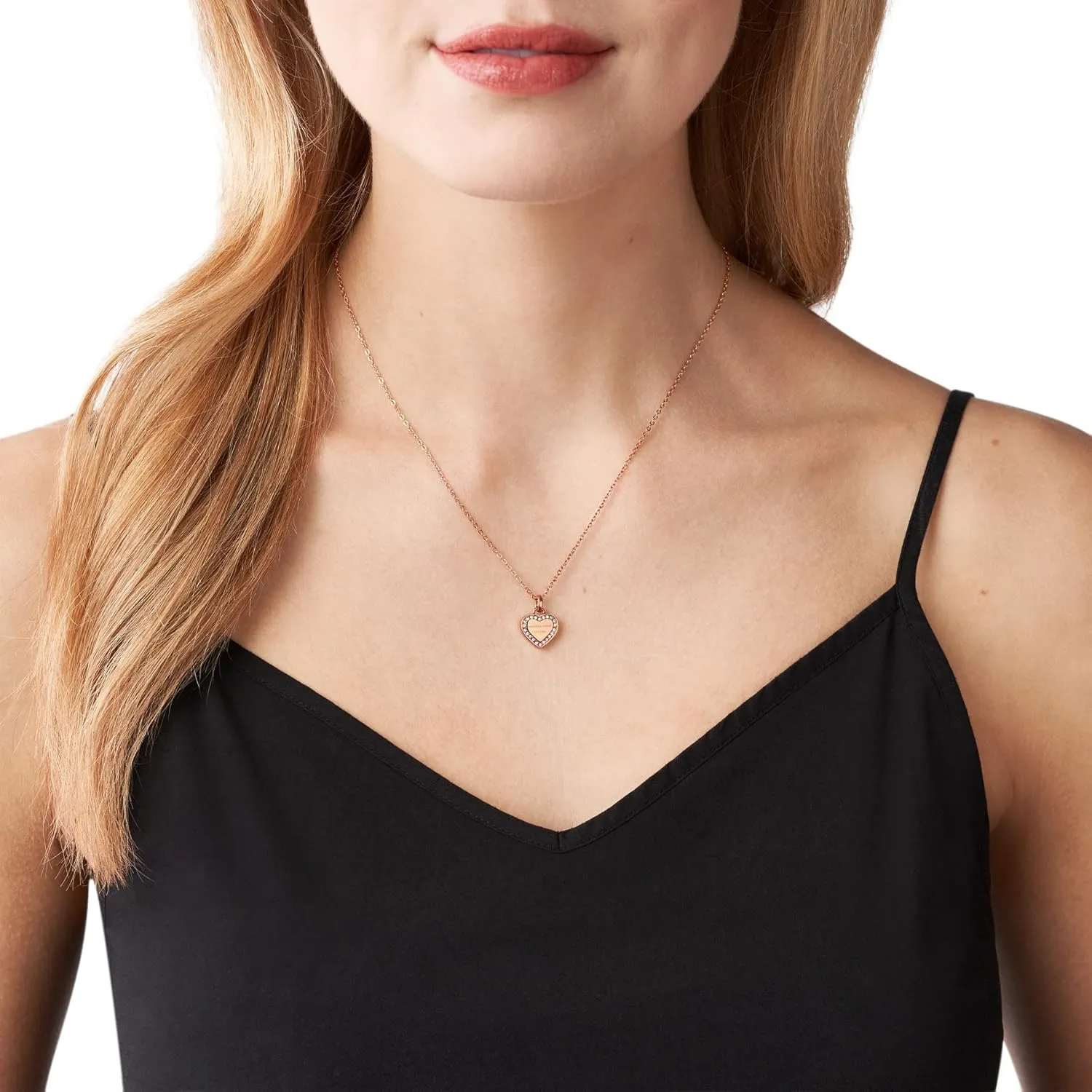Michael Kors Stainless Steel and Pavé Crystal Heart Pendant Necklace for Women
