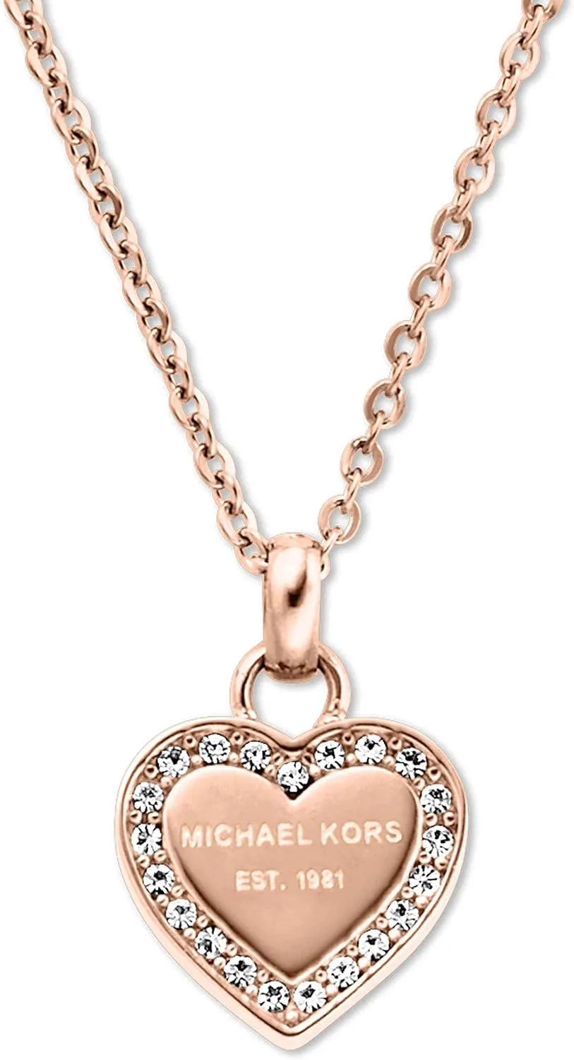 Michael Kors Stainless Steel and Pavé Crystal Heart Pendant Necklace for Women