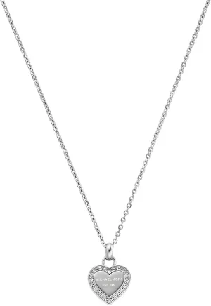 Michael Kors Stainless Steel and Pavé Crystal Heart Pendant Necklace for Women