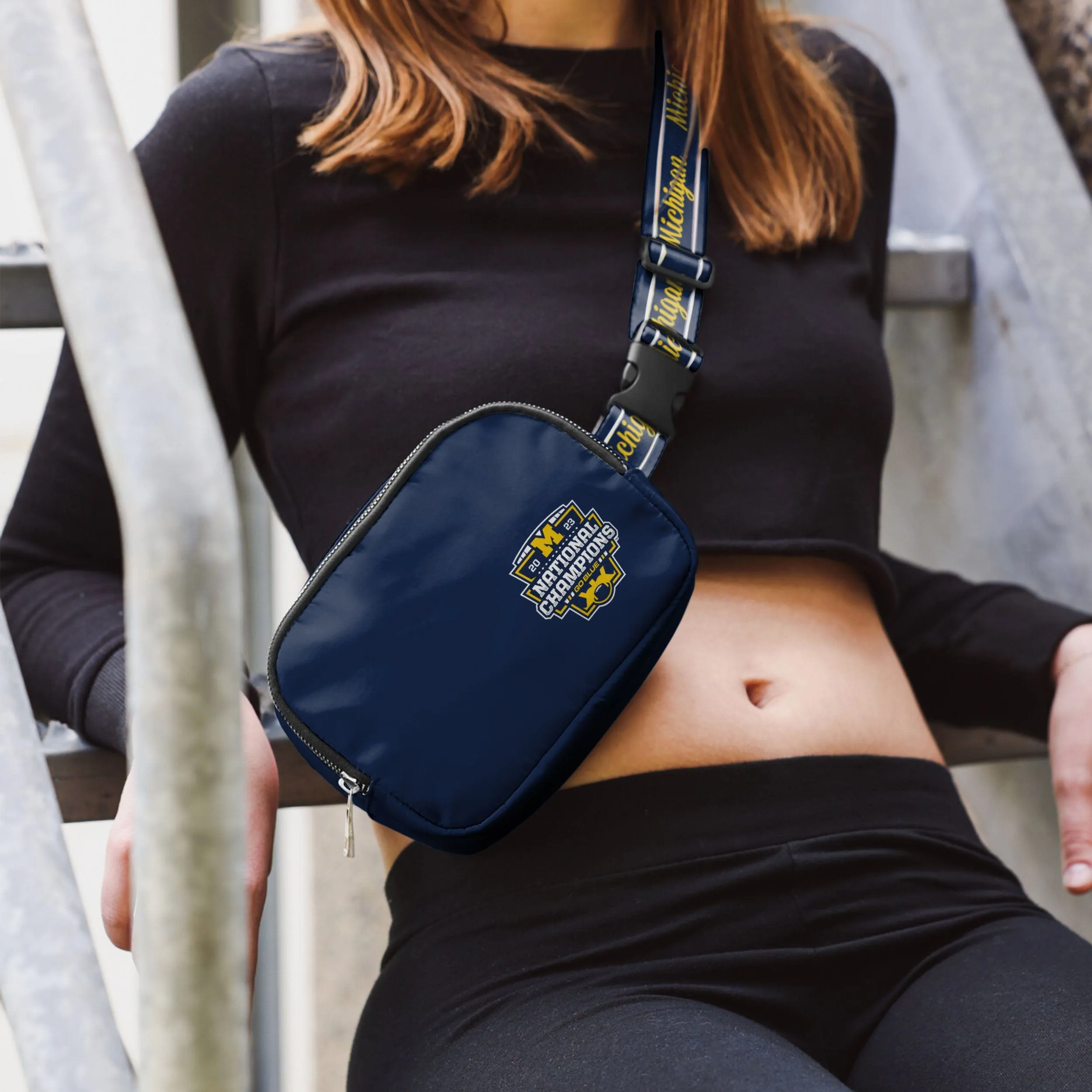 Michigan Wolverines 2023 Football National Champions Team Wordmark Crossbody Belt Bag
