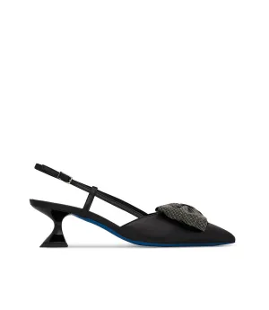 Micro cyrstals bow black nappa leather slingback