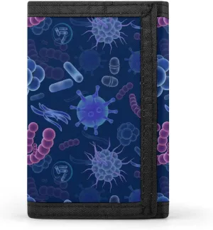 Microbes Small Trifold Wallet for Men Canvas ID Credit Card Holder with Coin Pocket Outdoor