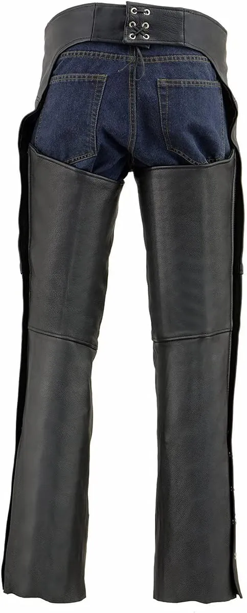 Milwaukee Leather Chaps for Men's Black Prime Leather Zipped Thigh Pocket-Mesh Lined Motorcycle Rider Chap-SH1190
