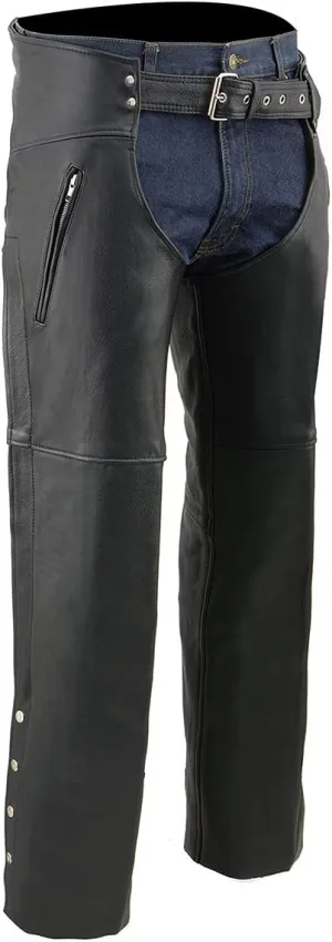 Milwaukee Leather Chaps for Men's Black Prime Leather Zipped Thigh Pocket-Mesh Lined Motorcycle Rider Chap-SH1190