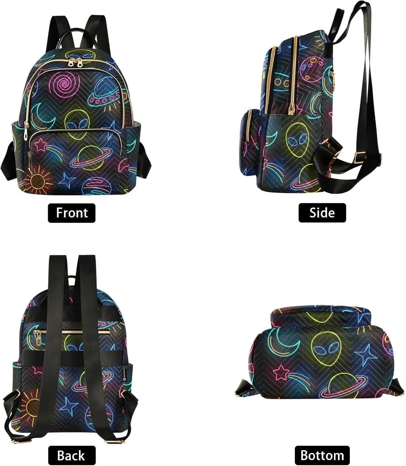 Mini Backpack Purse for Women Lightweight Girls Small Size Spaceplanets Alien Ship Sun Moon Comet Stars School Teens College Traveling